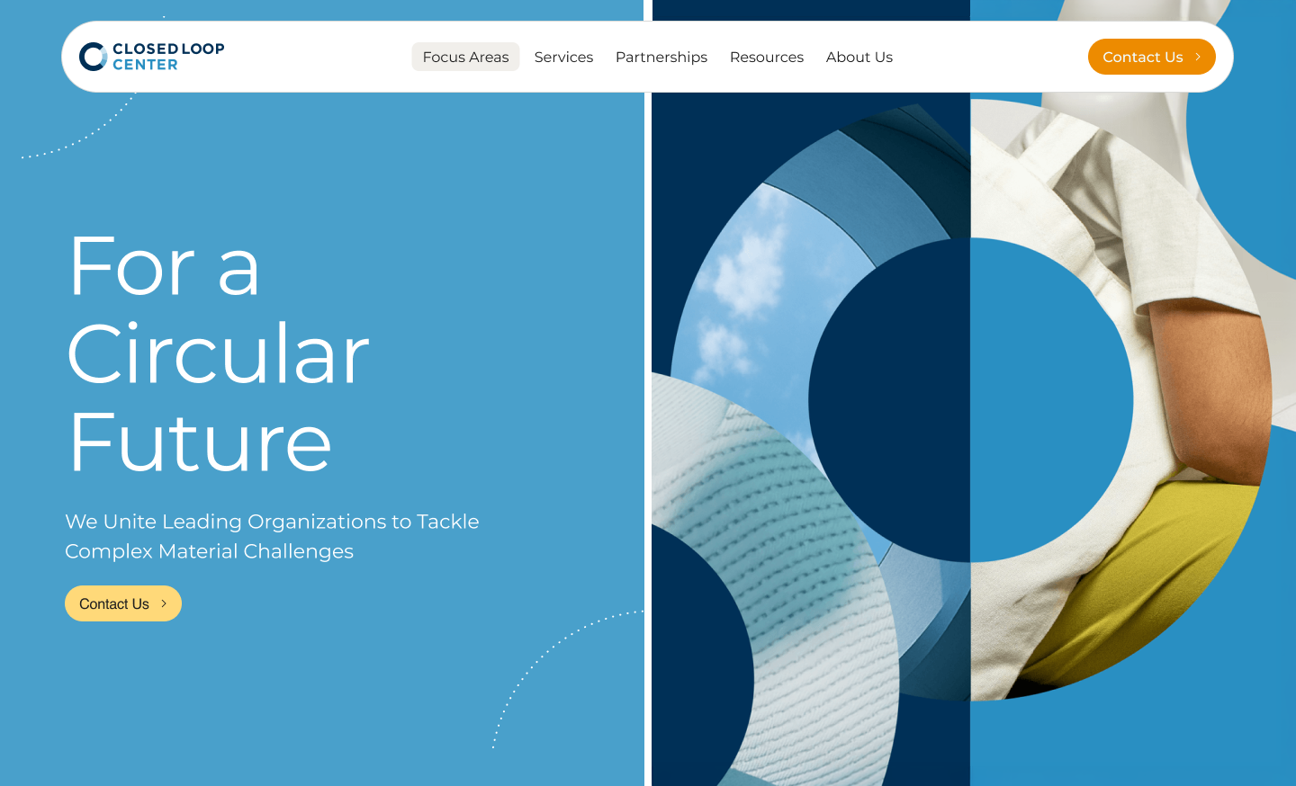 closedloopcenter.com — 'For a circular future' hero with circular photo collage